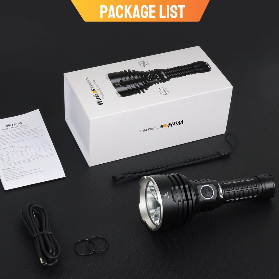 Wurkkos TS30S PRO Taktische LED Taschenlampe mit 6000 Lumen, SBT90.2 LED, 5700K Cool White, Typ-C wiederaufladbar, Schwarz - Bild 5