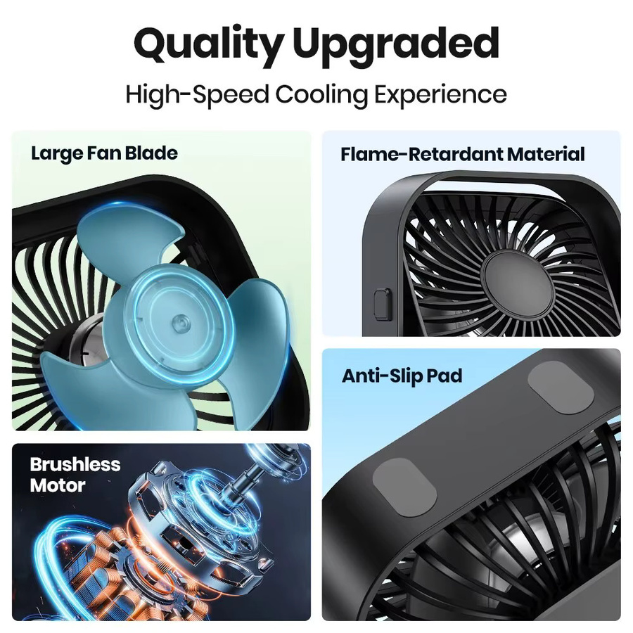 TOPK Mini USB Ventilator tragbarer elektrischer Tischlüfter mit 3 Geschwindigkeiten und 360 Grad Drehung, aufladbar, Blau oder Schwarz - Bild 2