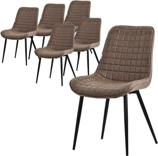 6er Set Esszimmerstühle ML-Design in Braun mit Kunstlederbezug und Stahlbeinen - Bild 1