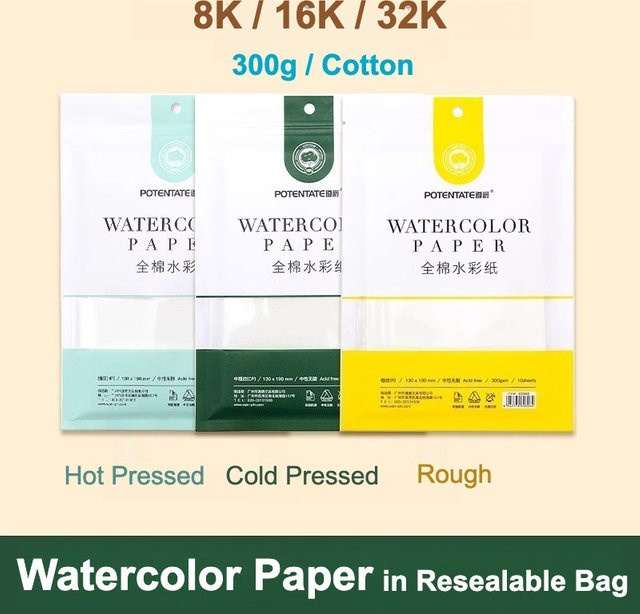 POTENTATE Baumwoll-Aquarellpapier in Weiß, 300 g, säurefrei für Kaltpresse und Heißpresse - Bild 1