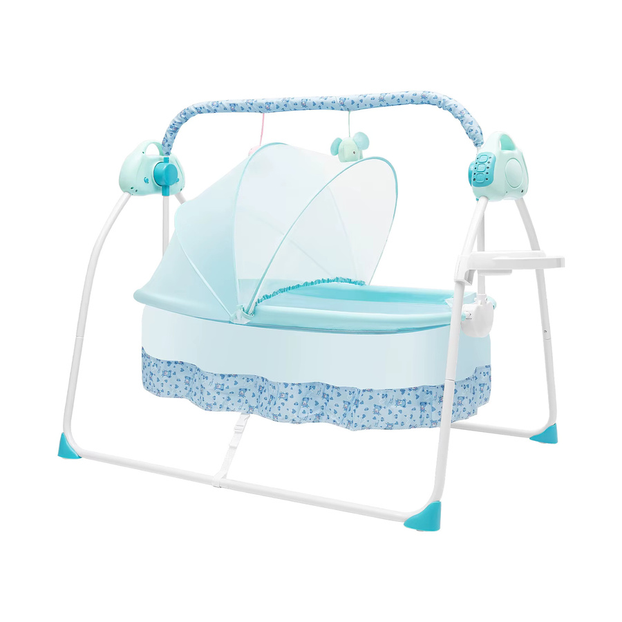 Bymaocar Faltbare Elektrische Baby-Schaukelwiege mit Bluetooth-Musik, Fernbedienung, 5 Schaukelstufen und Moskitonetz in Blau - Bild 3