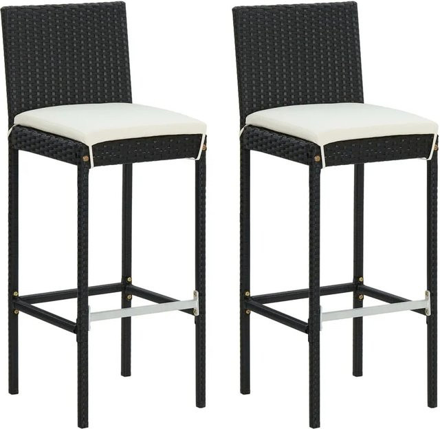 vidaXL Garten-Barhocker Set aus Poly Rattan mit Kissen in Schwarz und Cremeweiß, 2er Set - Bild 1