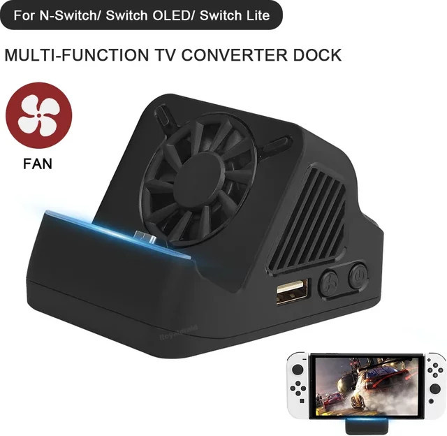 HeroAngel Multifunktions-Ladestation für Nintendo Switch OLED mit Lüfter und USB 3.0-Anschluss, Schwarz - Bild 1