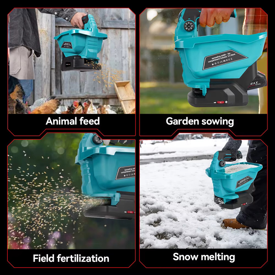 ONEVAN Kabelloser elektrischer Düngerstreuer mit 6 Gängen, wiederaufladbarer Handstreuer für Garten und Landwirtschaft, kompatibel mit Makita 18V Akku - Bild 4