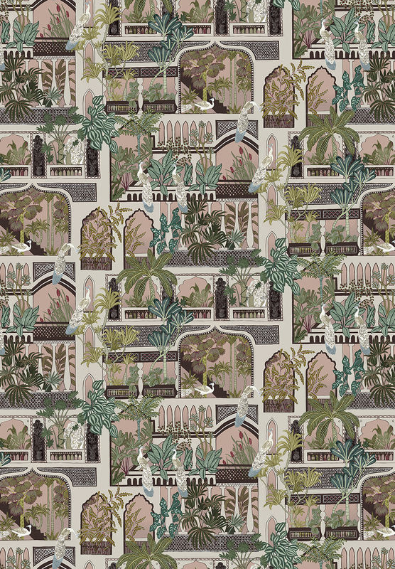 Josephine Munsey Tapete Peacock Arches in Blush Pink mit botanischem Art Nouveau Design - Bild 2