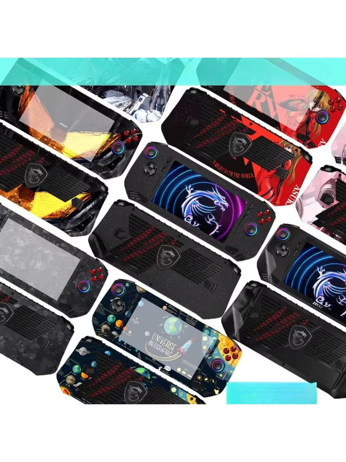 Schutzfolien-Set für MSI CLAW A8 8 AI+ 2025 bestehend aus Top-Abdeckung, Rückseite und seitlichen Hautaufklebern in Schwarz und Multicolour - Bild 4
