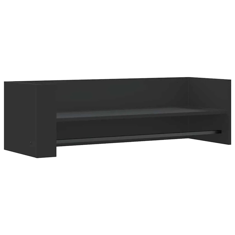 vidaXL Wandregal Schwarz aus Holzwerkstoff mit Kleiderstange, B/T/H: 100 x 35 x 30,5 cm - Bild 2