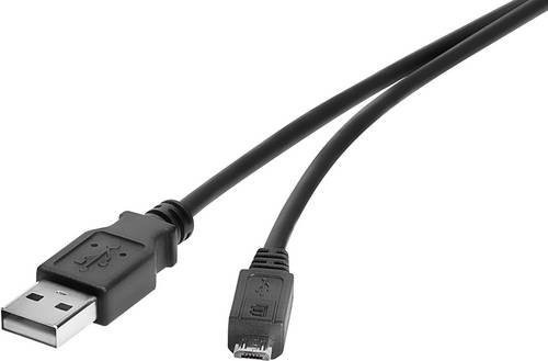 Renkforce USB 2.0 Kabel mit USB-A und Micro-USB Stecker, 3,00 m, Schwarz mit vergoldeten Steckkontakten, RF-4724427 - Bild 1