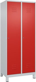 C+P Spind Classic PLUS Garderobenschrank mit 2 Abteilen, Füße, Zylinderschloss und 4 Garderobenhaken, Grau/Rot, H x B x T: 195 x 80 x 50 cm - Bild 1