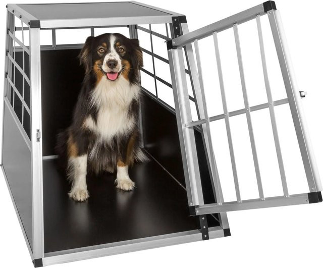 tectake Hundetransportbox Single aus Aluminium und Holz mit gerader Rückwand und Gittertür, Schwarz, B/T/H: 90 x 65 x 69,5 cm - Bild 2