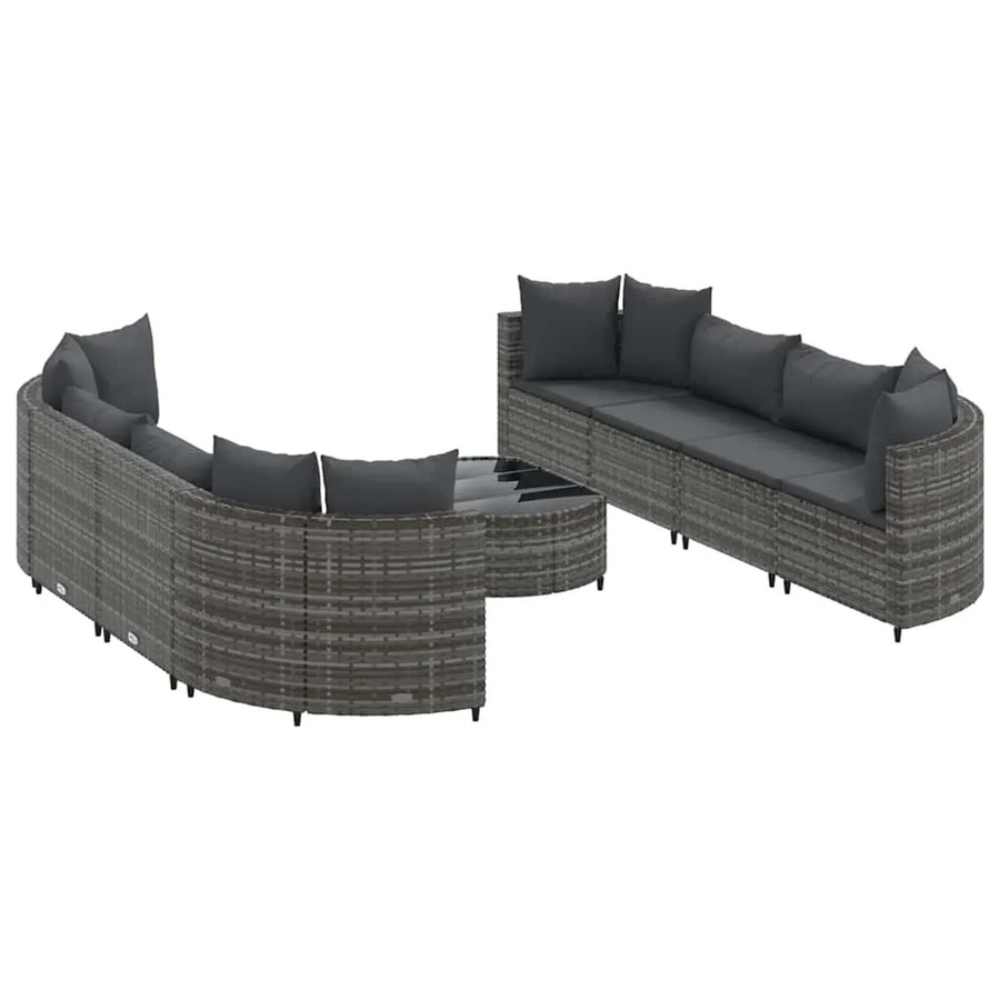 vidaXL 9-tlg. Garten-Sofagarnitur in L-Form aus grauem Poly-Rattan mit Kissen und Couchtisch - Bild 2