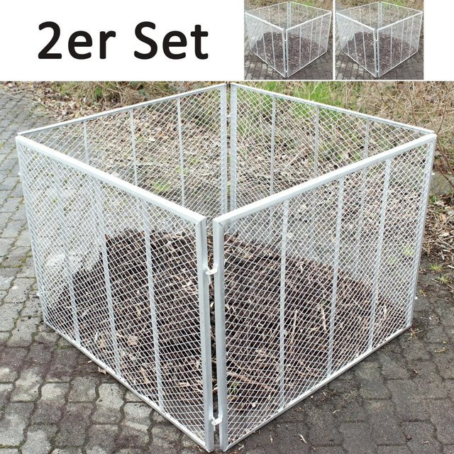 TRUTZHOLM 2er Set Komposter aus feuerverzinktem Streckmetall in Silber, B/T/H: 100 x 100 x 80 cm - Bild 1