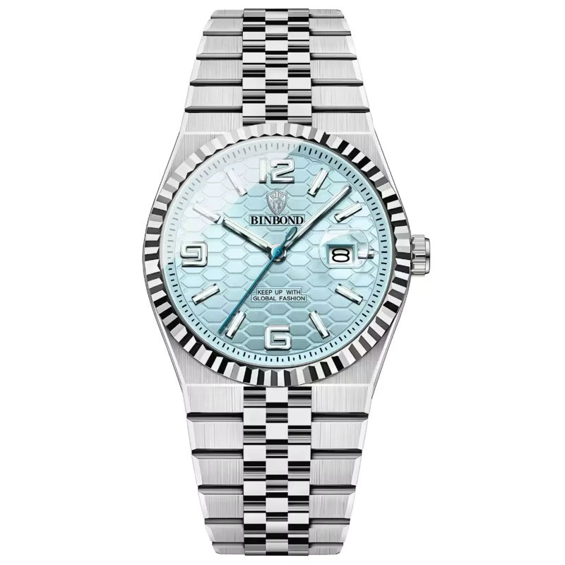 BINBOND Armbanduhr Edelstahl, Quarz, Blau, Silber, Unisex, Datum - Bild 6