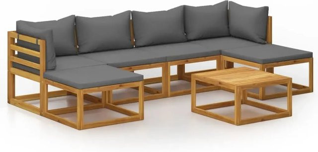 vidaXL 7-tlg. Garten-Lounge-Set aus massivem Akazienholz mit grauen Auflagen in L-Form - Bild 1