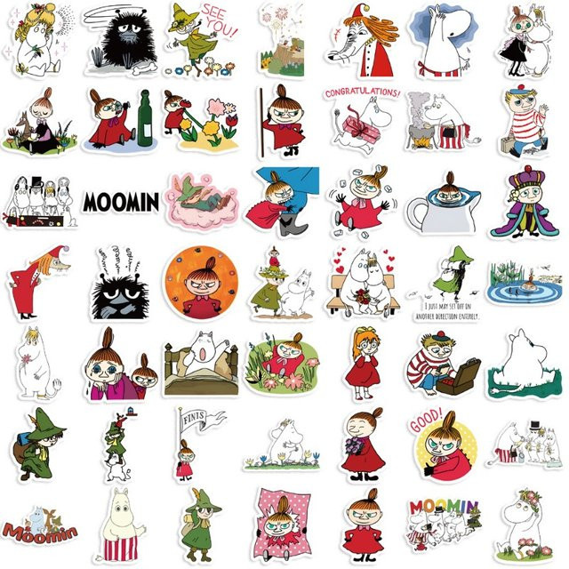50 Stück Moomins Anime Aufkleber wasserfest mit bunten Cartoon-Charakteren von Bandai - Bild 1