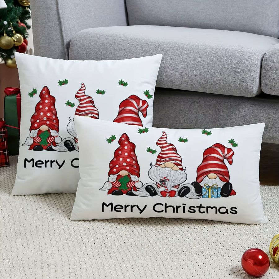 ZZN Kissenbezug Gnome Weihnachtsdekoration Bauernhaus Stil aus weichem Polyester in Weiß - Bild 4