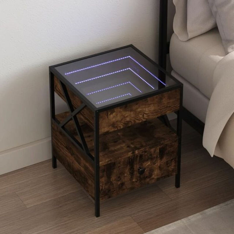 vidaXL Nachttisch mit Infinity-LED in Räuchereiche und Industrial-Design, B/T/H: 40 x 40 x 51 cm - Bild 1