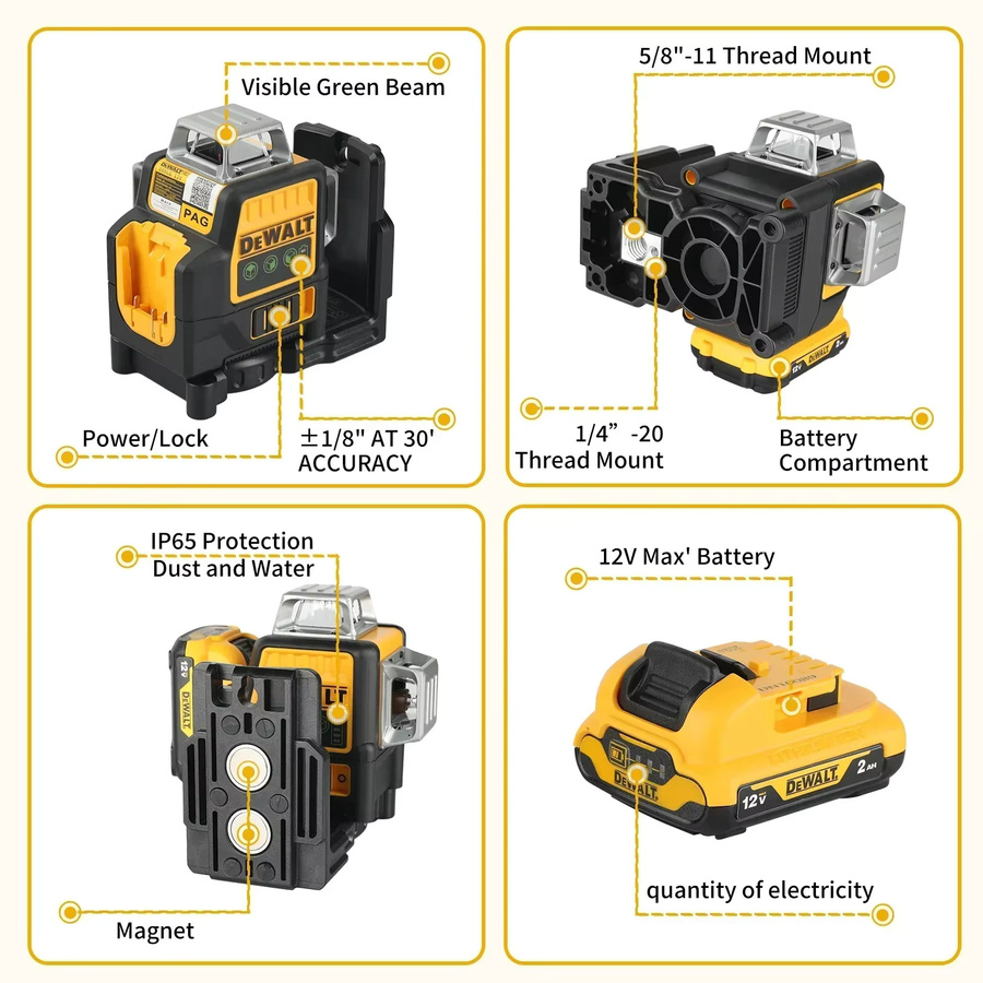 DeWalt DW089LG 12V Lithium-Akku Laser-Wasserwaage mit 12 grünen Linien und 360 Grad vertikaler Messung für den Outdoor-Einsatz - Bild 3