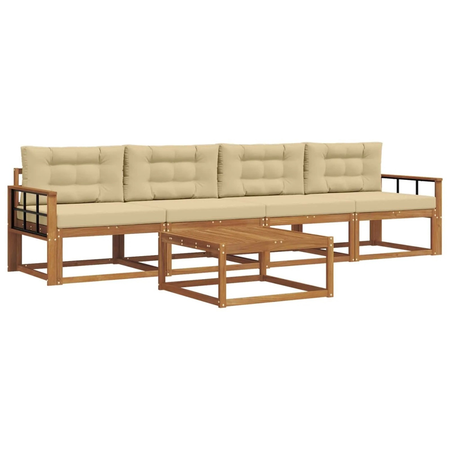 vidaXL Outdoor-Sofagarnitur aus Akazienholz mit Kissen in Natur und Beige - Bild 2