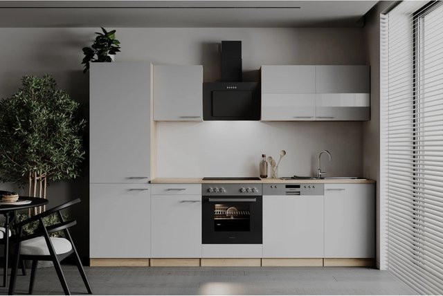 Respekta Küchenzeile Merle modern in Weiß mit Eiche Sägerau Nachbildung, Breite: 280 cm, Höhe: 200 cm, Tiefe: 54,5 cm - Bild 1