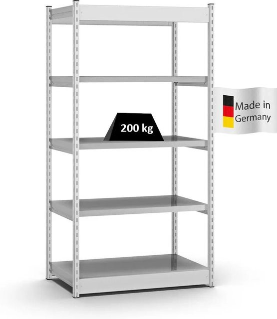 PROREGAL Fachbodenregal Stecksystem mit Vierkant-Profil, 5 Ebenen, Lichtgrau, H x B x T: 200 x 102,5 x 60 cm - Bild 1