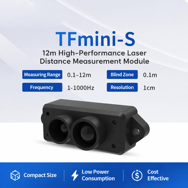 Benewake TFmini-S Einpunkt-Mikro-Entfernungsmessmodul in Schwarz mit 0,1-12m Reichweite und UART I2C Schnittstelle - Bild 1