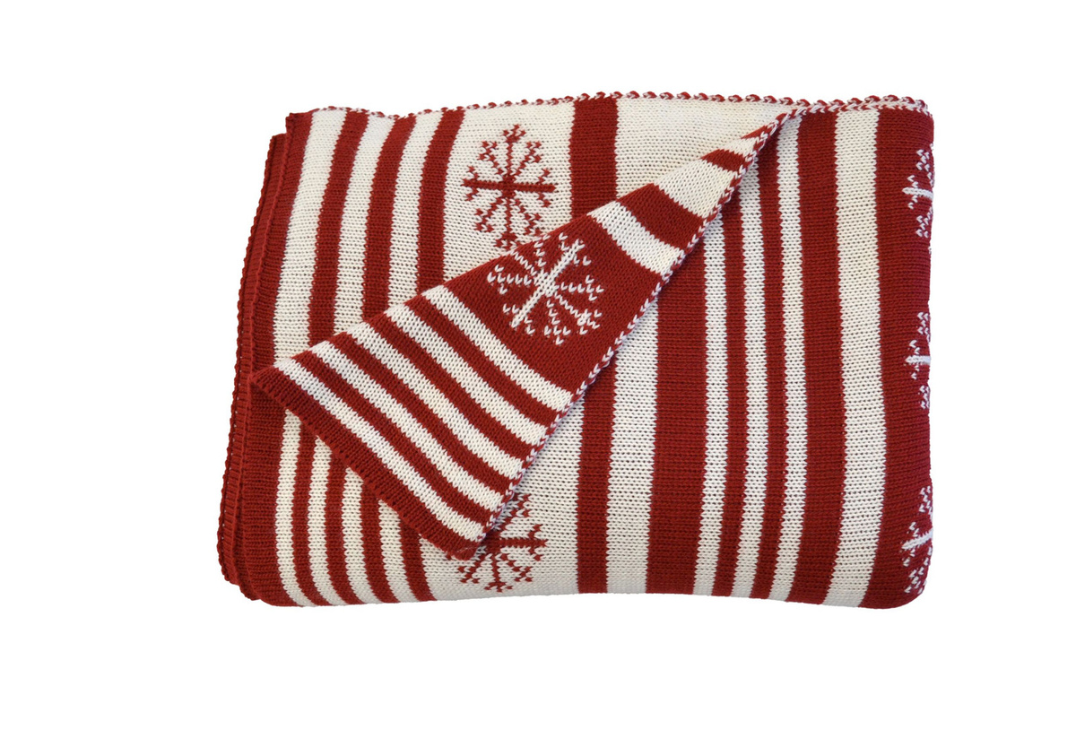 Primera Strickdecke Kuscheldecke Weihnachtsdecke rot beige B/B/H: 130 x 170 cm - Bild 1
