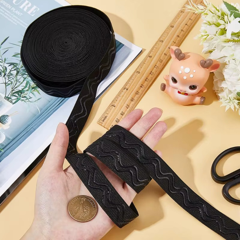 Rutschfestes elastisches Silikonband mit Wellenstruktur für DIY-Kleidungsstücke, Breite: 20 mm, Länge: 7,34 m, Farbe: Schwarz - Bild 3
