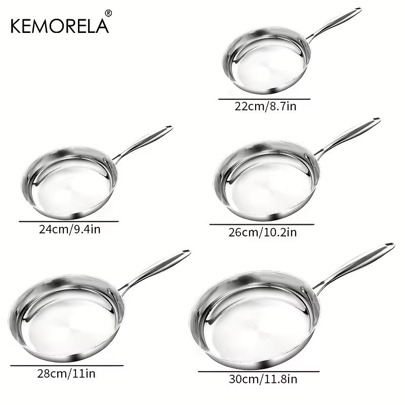 KEMORELA Bratpfanne aus Edelstahl 304, unbeschichtet, dreischichtig, Silber - Bild 5