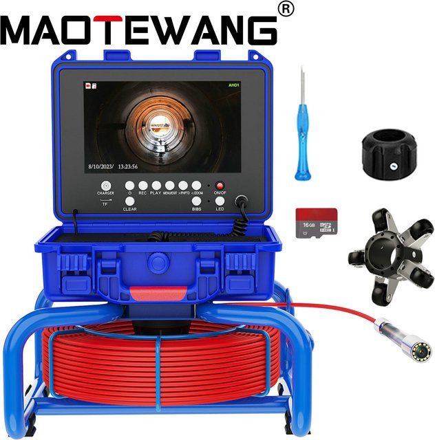 MAOTEWANG Kanalinspektionskamera 9 Zoll DVR mit Meterzähler und Selbstnivellierung in Blau - Bild 1