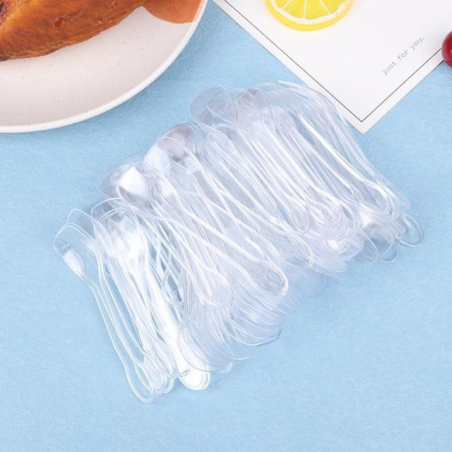 100 Stück Mini Plastiklöffel von Two Shy Girl in transparent für Dessert und Vorspeisen - Bild 1