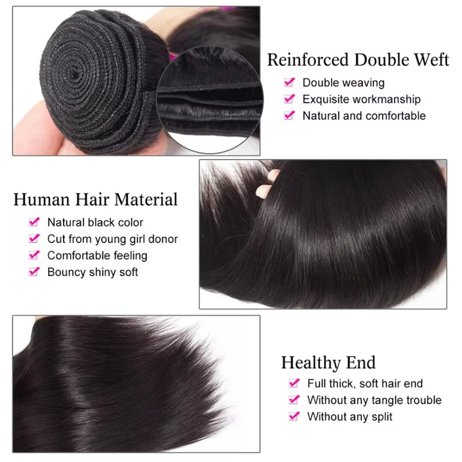 Fuduete Echthaar-Bündel, peruanisches Remy-Haar, schwarz, glatt - Bild 5