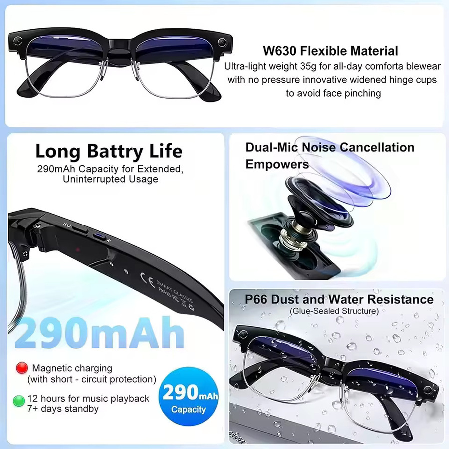 GUHUAVMI KI-Smart-Brille mit 8MP Kamera, WLAN, Bluetooth-Anrufen und Objekterkennung in Schwarz - Bild 2