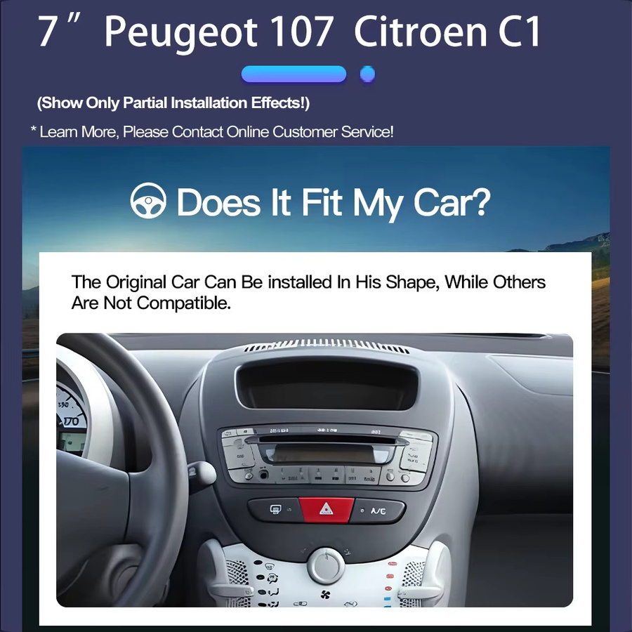 Icreative Android Autoradio mit 7 Zoll Display und GPS für Peugeot 107 (2005-2014) und Citroen C1 (2005-2014), Multimedia Carplay Stereo in Schwarz - Bild 3