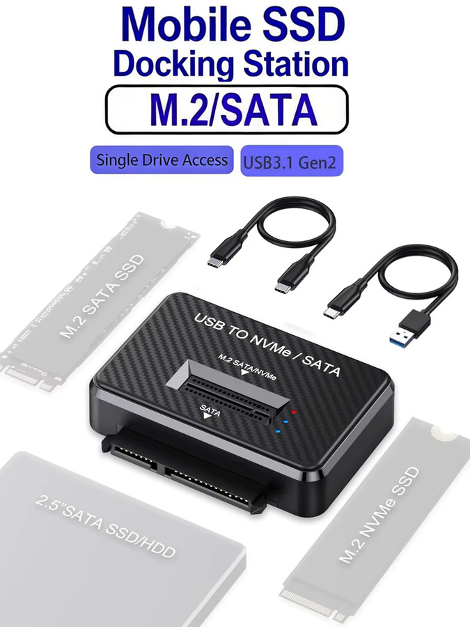 IRhasta SSD-Gehäuse USB 3.0 zu SATA Adapter für 2,5 Zoll HDD und M.2 NVMe SSD in Schwarz - Bild 6