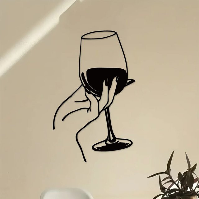 CIFBUY Metall Wandkunst Weinliebhaberin in Schwarz als minimalistische Wanddekoration - Bild 1