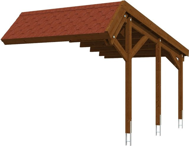 Skan Holz Carport Erweiterung aus Nadelholz mit roten Schindeln in Nussbaum, Breite: 303 cm, Länge: 560 cm - Bild 1