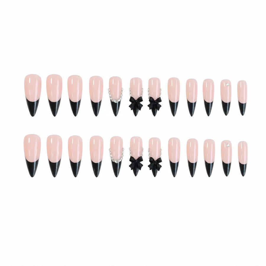 Stylebon Press-On Nägel Stiletto, 24 Stück, Nude Schwarz French Tip, Damen - Bild 4