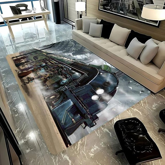 JGJG Rutschfester Teppich mit klassischem Zuglokomotive-Motiv in Mehrfarbig, B/H: 90 x 60 cm - Bild 1