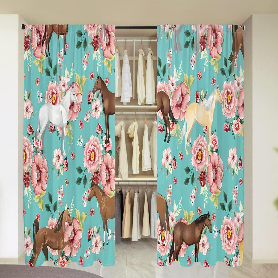 2er-Set florale Pferde-Vorhänge mit Verdunkelungseffekt in Multicolour, Breite: 150 cm, Höhe: 166 cm - Bild 2