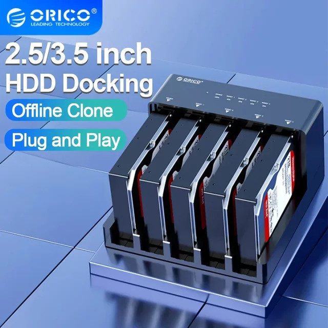 ORICO 5-Bay SATA zu USB 3.0 Festplatten-Dockingstation für 2,5 und 3,5 Zoll HDD/SSD mit Offline-Klonfunktion, Schwarz - Bild 1