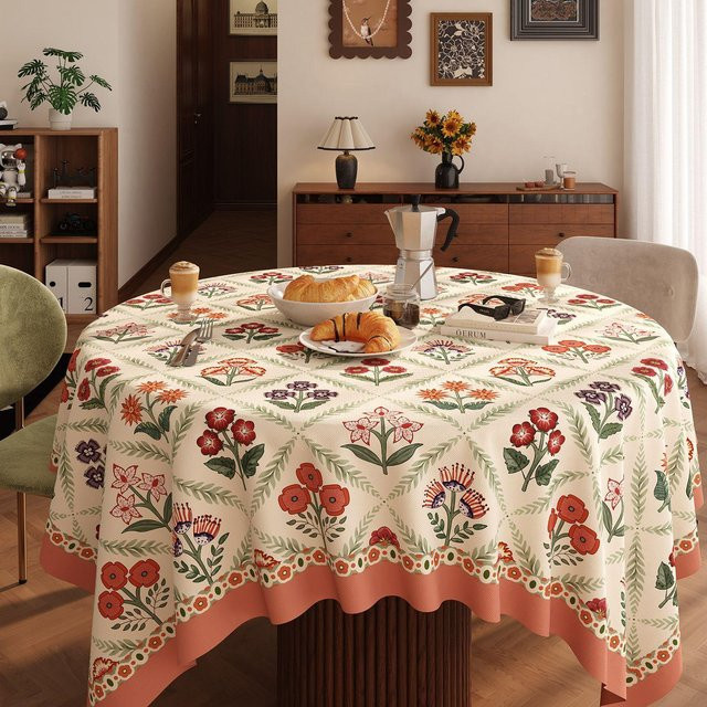 JMG Household Supplies Retro Tischdecke mit Blumenmuster, weiß, wasserabweisend und hitzebeständig, B/T: 120 x 60 cm - Bild 1