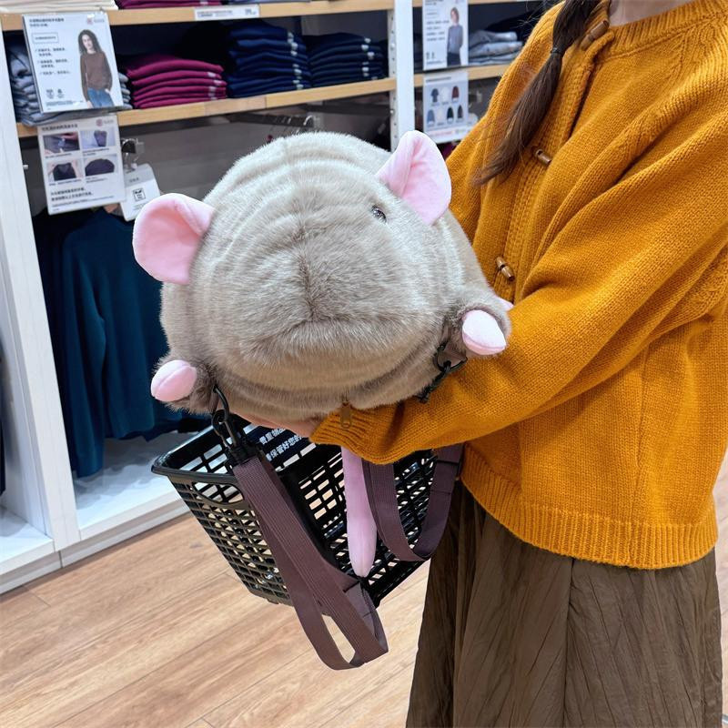PUNIDAMAN Ratten-Rucksack Plüschtier, Grau Braun, 50cm, ab 14 Jahre - Bild 4
