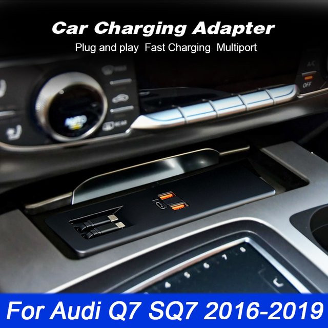 Schnelles USB-C Auto-Ladegerät mit Teleskop-Ladekabel für Audi Q7 SQ7 2016-2019, Zigarettenanzünder-Splitter in Schwarz, kompatibel mit Samsung - Bild 1