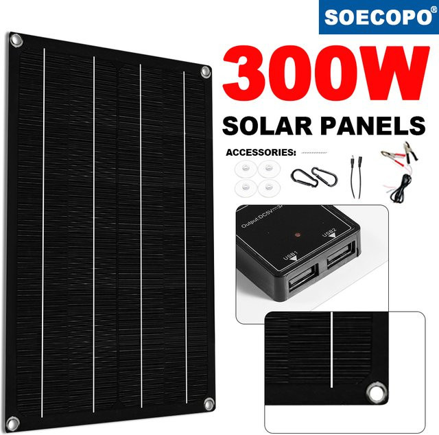Soecopo Flexibles Solarpanel 300 W 18 V Schwarz Tragbares Outdoor-Solarpanel für Wohnmobil, Camping, Auto und Boot - Bild 1