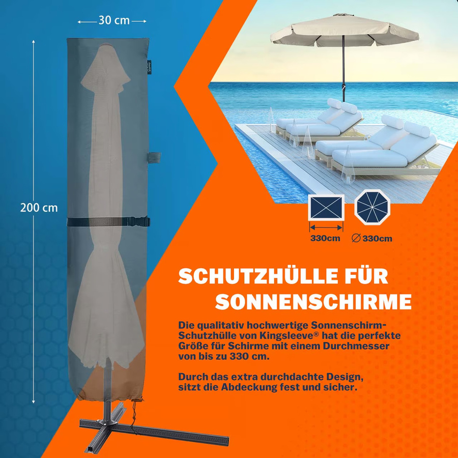 Kingsleeve® Sonnenschirm-Abdeckung aus Polyester in Anthrazit mit Ø 350 cm - Bild 2