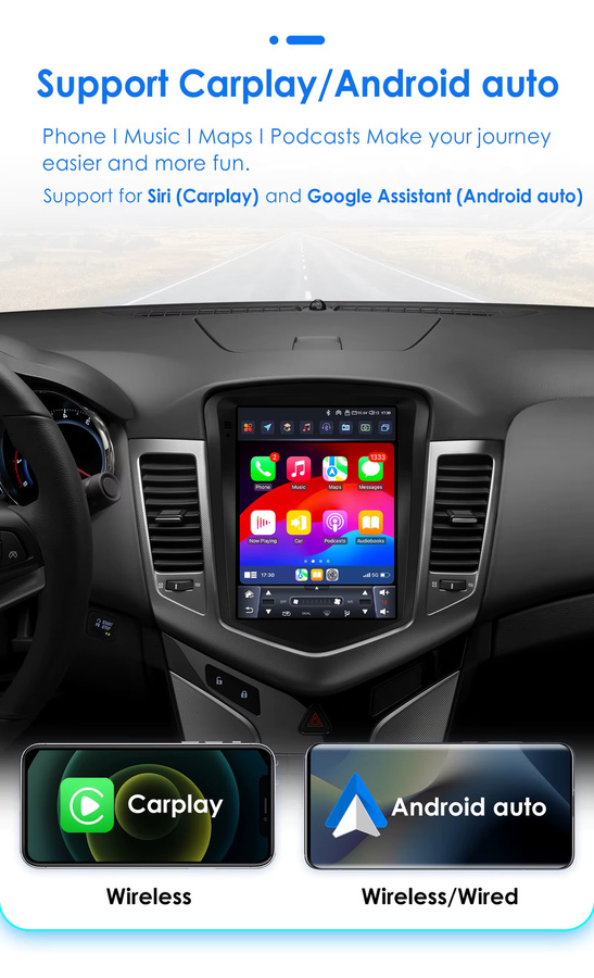OSSURET 9,7 Zoll Wireless Carplay und Android Auto Multimedia-Player mit GPS und Bluetooth für Chevrolet Cruze J300 2008-2012, 2DIN Stereo in Schwarz - Bild 2