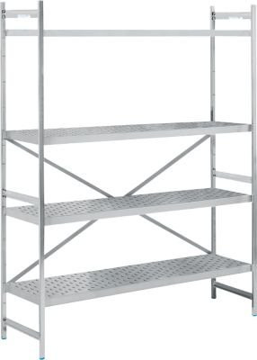 Köhler Regalsystem Grundregal aus Edelstahl in Silber mit gelochtem Boden, H 200 x B 150 x T 50 cm - Bild 1