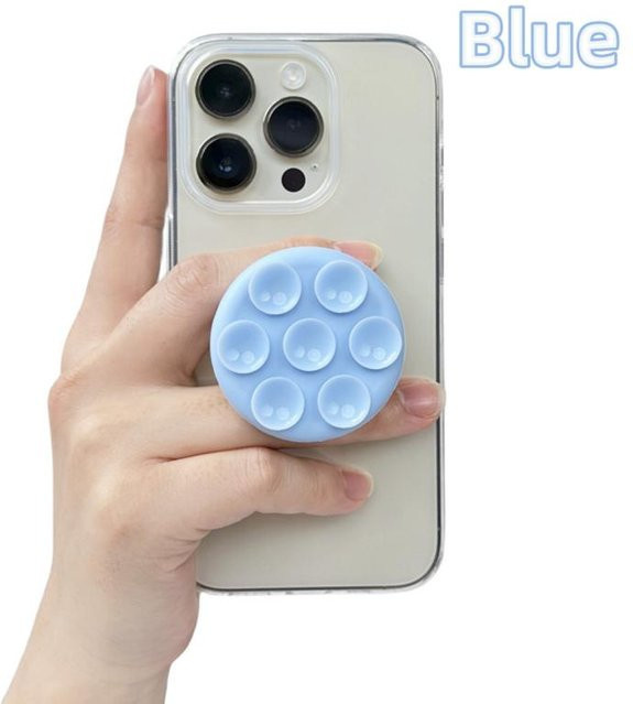 Blauer Silikon-Saugnapf-Handyhalter GripTok als Fingergriff und Ständer für Samsung und iPhone - Bild 1