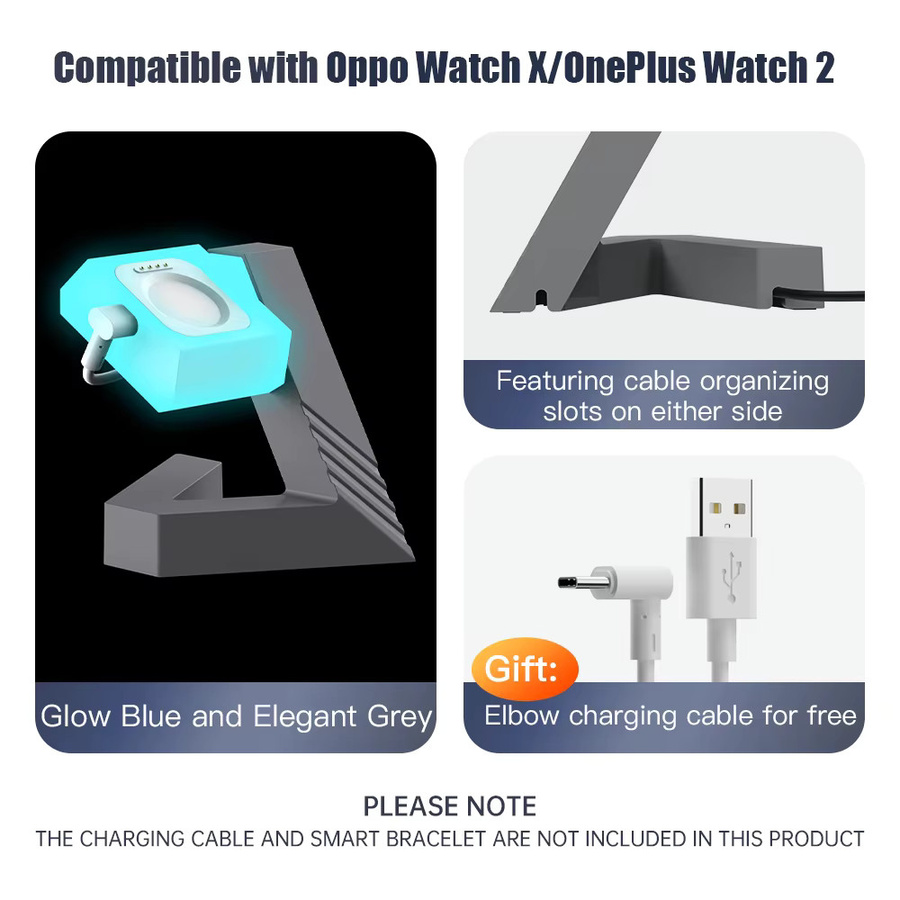 Sikai Ladestation für OPPO WatchX und OnePlus Watch2 Smartwatch Dock Halter mit Kabel in Blau oder Grau - Bild 2